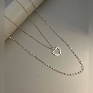 Gold & White Heart Trendy Necklace Set - Boho Layered Necklace Set